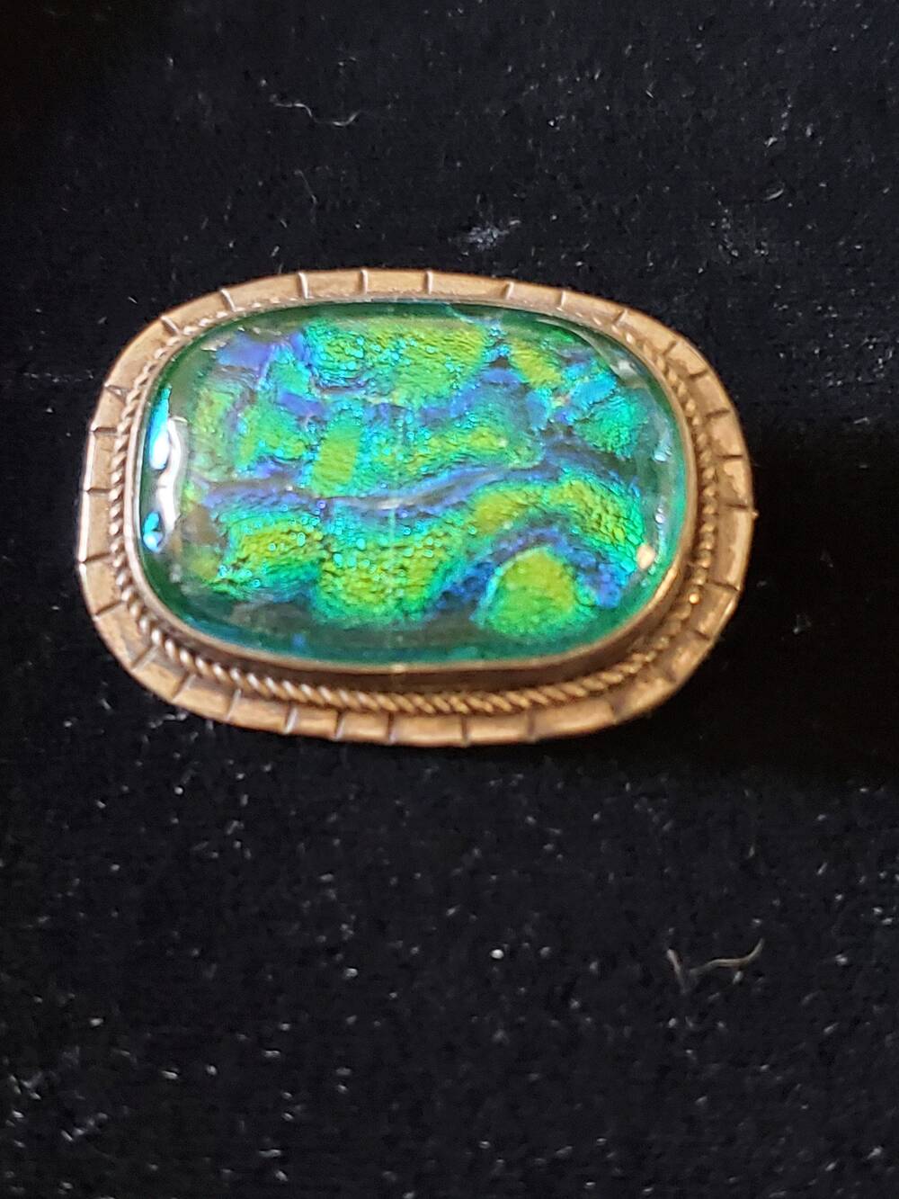Studio Artist Signed Sterling Dichroic Glass Brooch Blue Green Trujillo Handmade